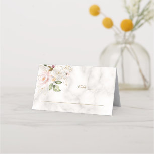 Tarjeta De Asiento Encantador Rubor Gold Flowers Marble Table Number