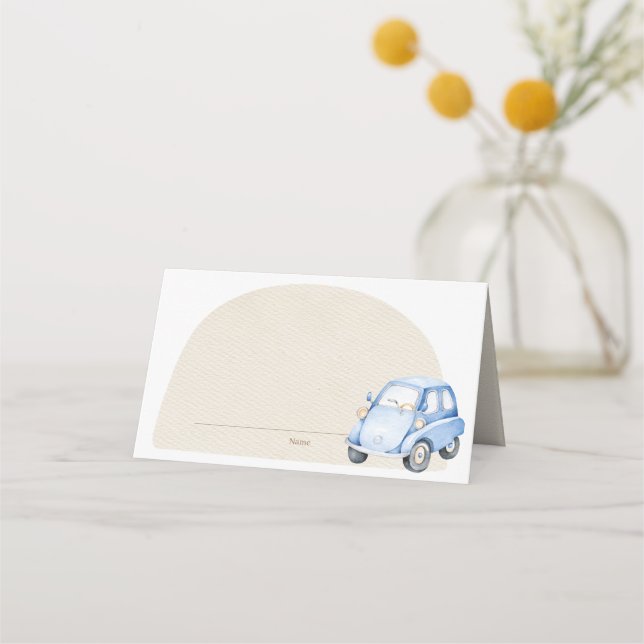 Tarjeta De Asiento Es un niño azul Boho Baby Shower Car Toy (Anverso)