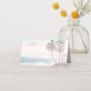 Tarjeta De Asiento Escena de playa tranquila con acuarela en pasteles