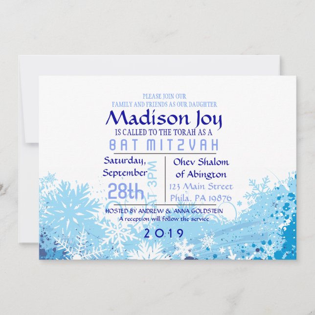 Tarjeta de asiento Escort Bat Mitzvah Bar FROZEN (Anverso)