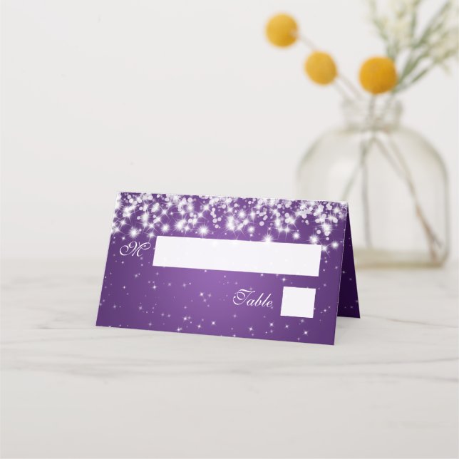 Tarjeta De Asiento Escort Card Boda Winter Sparkle Purple (Anverso)