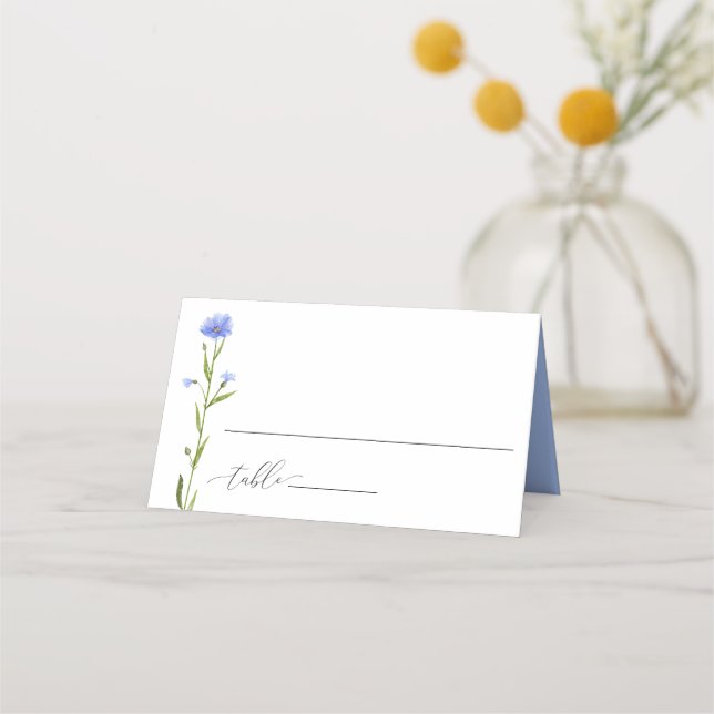 Tarjeta De Asiento Escort invitado Boda de Flor Azul (Anverso)