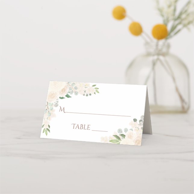 Tarjeta De Asiento Escritura De Boda Elegante Floral De Champán (Anverso)