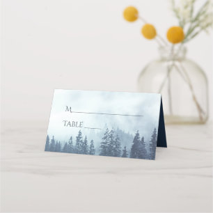 Tarjeta De Asiento Escritura De Boda Rústico De Pinos Azules Misty
