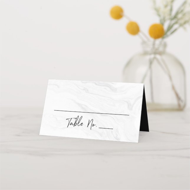 Tarjeta De Asiento Escritura de mármol blanco moderno | Boda (Anverso)
