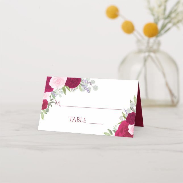 Tarjeta De Asiento Escritura de matrimonio elegante de rosas magenta  (Anverso)