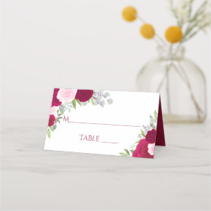 Tarjeta De Asiento Escritura de matrimonio elegante de rosas magenta