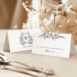 Tarjeta De Asiento Escudo floral Monograma matrimonio elegante
