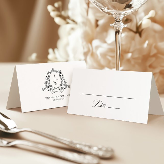 Tarjeta De Asiento Escudo Monograma tradicional Boda Floral Elegante (Subido por el creador)