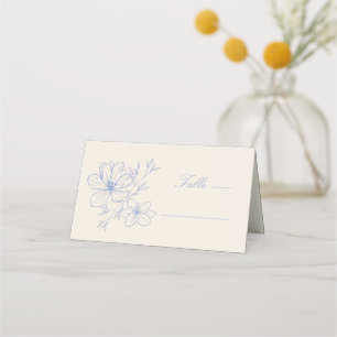 Tarjeta De Asiento Escudo Monogramado Delicado Floral Azul