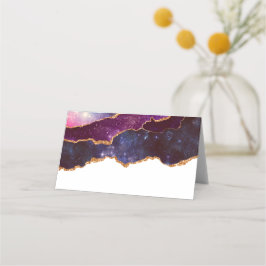 Tarjeta De Asiento Espacio azul y púrpura y estrellas con cinta dorad