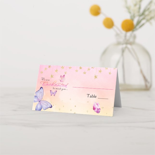 Tarjeta De Asiento Estamos Encantados De Conocerle A Mariposa Baby Sh (Anverso)