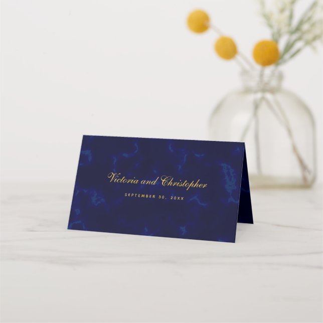 Tarjeta De Asiento Estilo minimalismo moderno guión Boda azul de la m (Anverso)