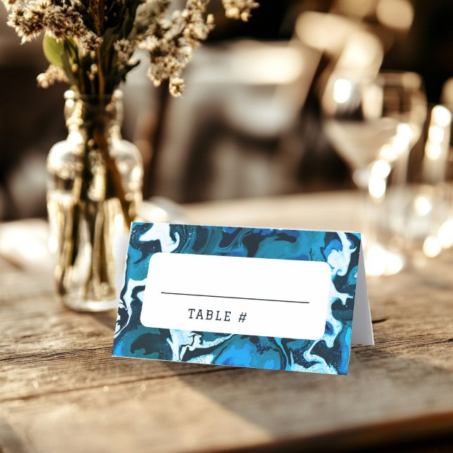 Tarjeta De Asiento Estrella azul de mármol de David Personalizado Bar (Blue Marble Star of David Custom Bar Bat Mitzvah jewish  Place Card
)