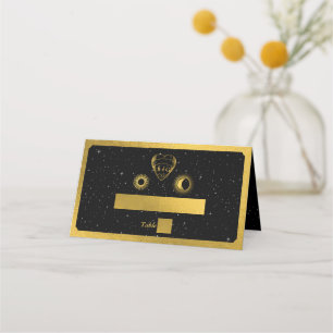 Tarjeta De Asiento Estrellas celestes Boda de oro negro de luna creci