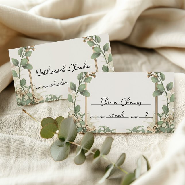 Tarjeta De Asiento Eucalipto elegante y Boda floral de oro (Subido por el creador)