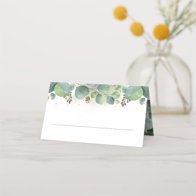 Tarjeta De Asiento Eucalipto y Oro deja la vegetación elegante (Anverso)