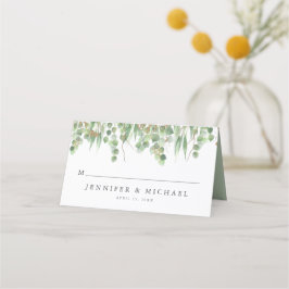 Tarjeta De Asiento Eucalyptus Green Watercolor & Gold Boda