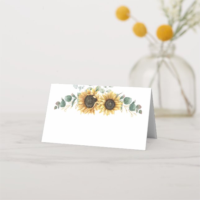 Tarjeta De Asiento Eucalyptus Greenery Floral Sunflower Boda (Anverso)