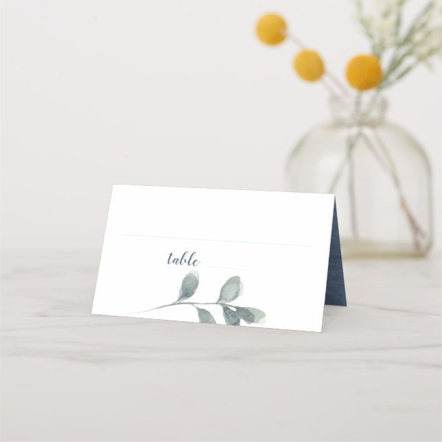 Tarjeta De Asiento Eucalyptus Greenery Watercolor Foliage Dusty Blue (Anverso)