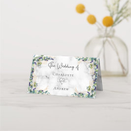 Tarjeta De Asiento Eucalyptus verde mármol nombres boda