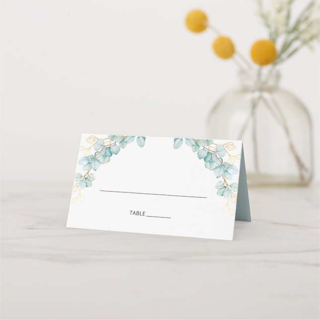 Tarjeta De Asiento Eucalyptus y Boda de Botánicos de Oro (Anverso)