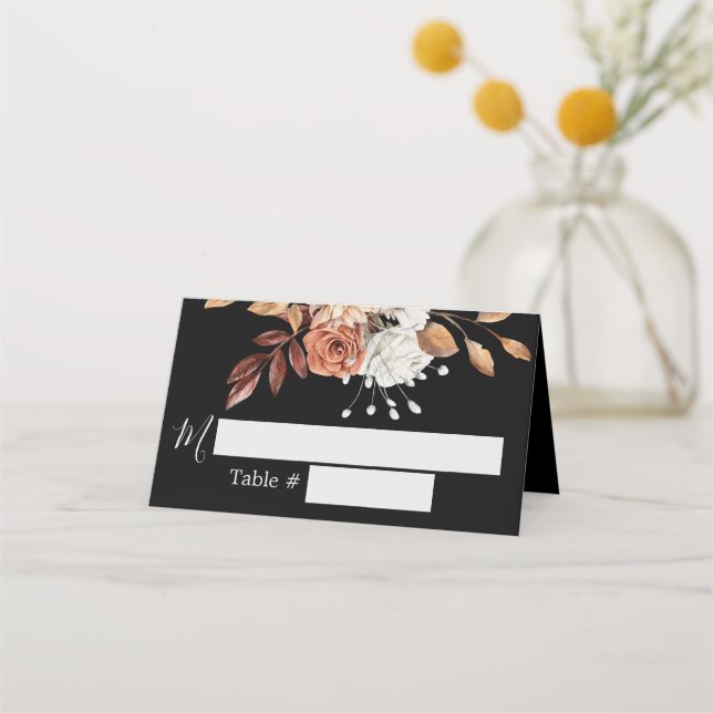 Tarjeta De Asiento Fall Floral Bouquet Black Boda Place Card (Anverso)