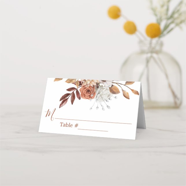 Tarjeta De Asiento Fall Floral Bouquet White Boda Place Card (Anverso)