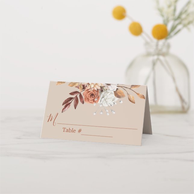 Tarjeta De Asiento Fall Floral Flowers Beige Boda Place Card (Anverso)