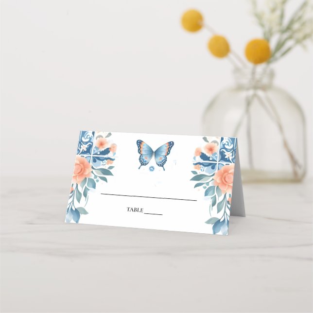 Tarjeta De Asiento Familia Tiara Azul Latina Girly Español Quinceaner (Anverso)
