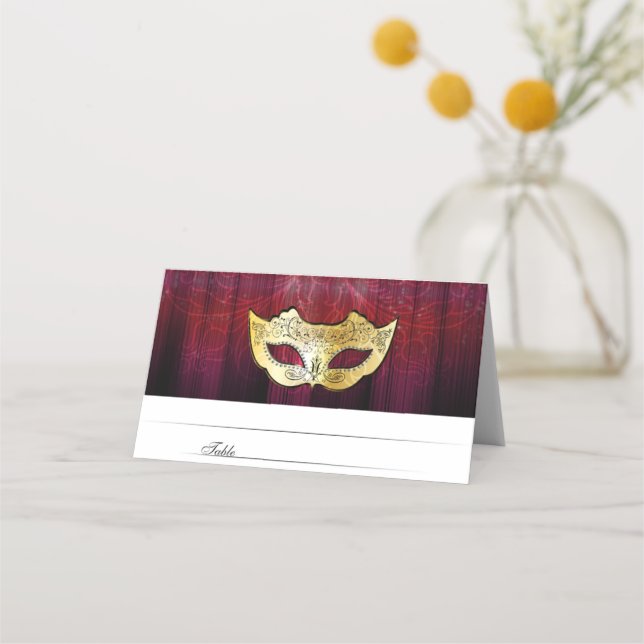 Tarjeta De Asiento Fancy Gold Masquerade Escords (Anverso)