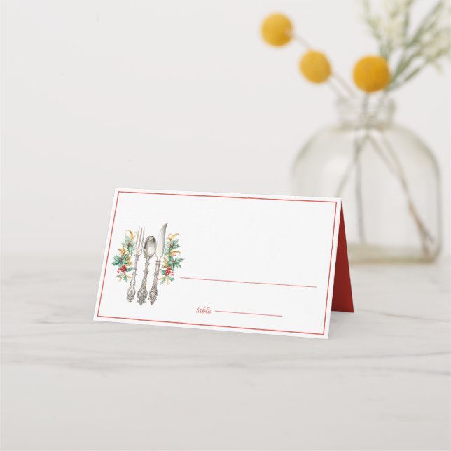 Tarjeta De Asiento Fancy Holiday Silverware Merry Christmas (Anverso)