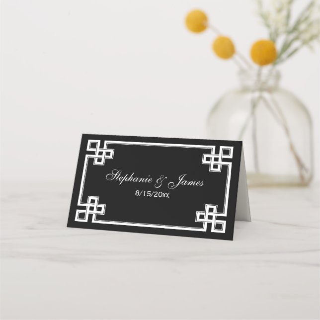 Tarjeta De Asiento Fancy White Greek Key Frame Escorards Black (Anverso)