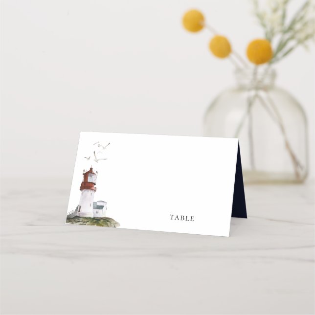 Tarjeta De Asiento Faro acuático Boda azul de la Marina Náutica (Anverso)