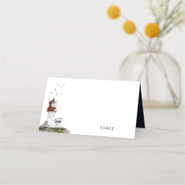 Tarjeta De Asiento Faro acuático Boda azul de la Marina Náutica