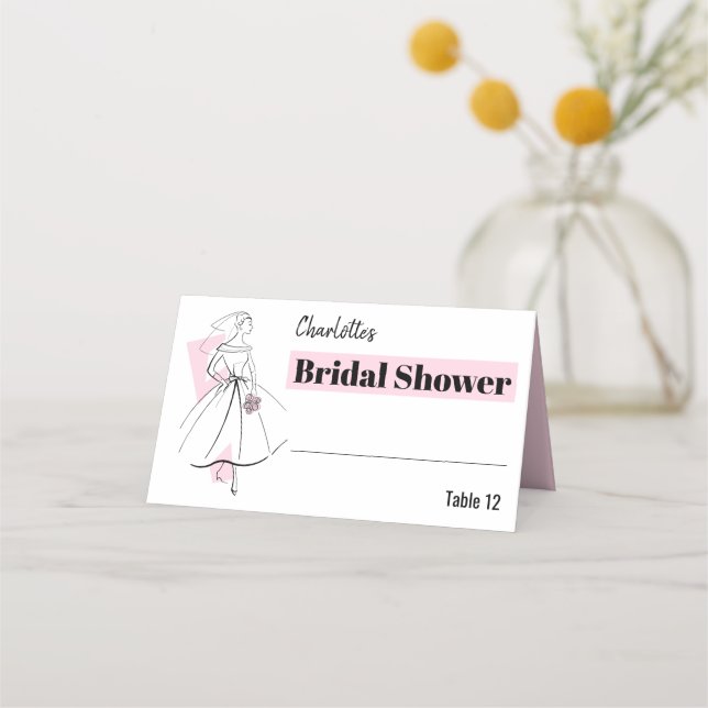 Tarjeta De Asiento Fashion Bride Pink Bridal Shower (Anverso)