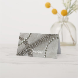 Tarjeta De Asiento Faux Fur Pearls y Diamond Place Card