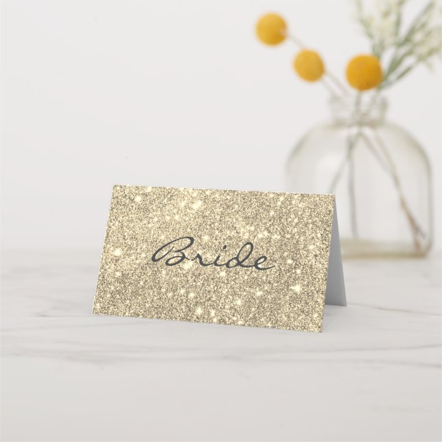 Tarjeta De Asiento Faux Gold Purpurina Bride (Anverso)