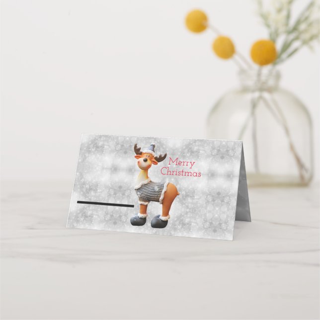 Tarjeta De Asiento Feliz alce de Navidad con un gorra (Anverso)
