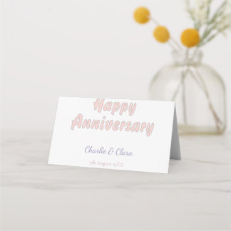 Tarjeta De Asiento Feliz aniversario agregar nombre rosa gris pastel 