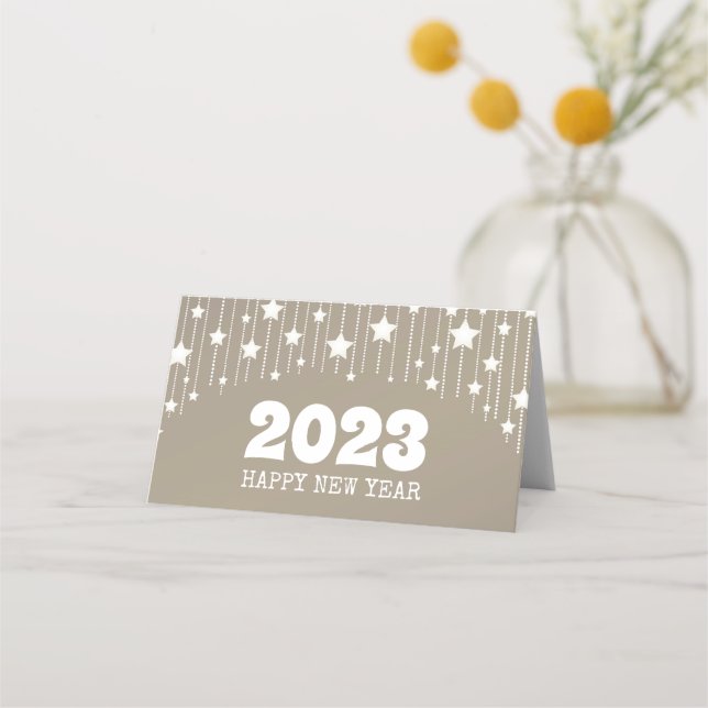 Tarjeta De Asiento Feliz Año Nuevo 2023 estrellas colgantes en garlan (Anverso)