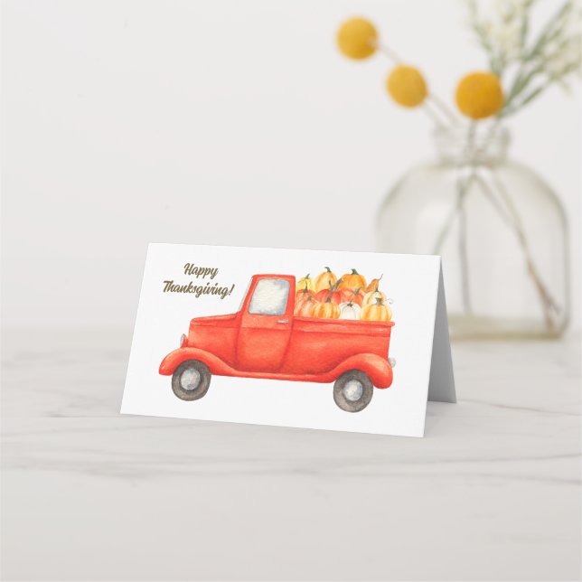 Tarjeta De Asiento Feliz Día de Acción de Gracias Rústico Truck Fall  (Anverso)