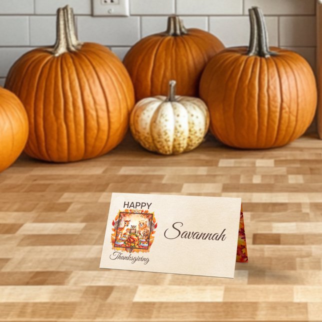 Tarjeta De Asiento Feliz Día de Acción de Gracias Woodland Plegó Tarj (Subido por el creador)