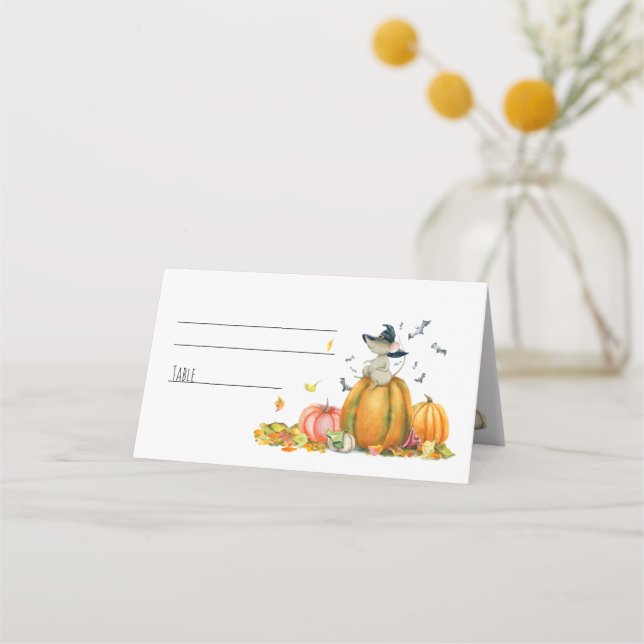 Tarjeta De Asiento Feliz Halloween Personalizado lindo Witch Mouse (Anverso)