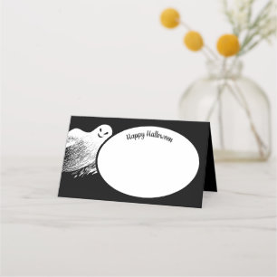 Tarjeta De Asiento Feliz Halloween White Whispy Ghost Place Card