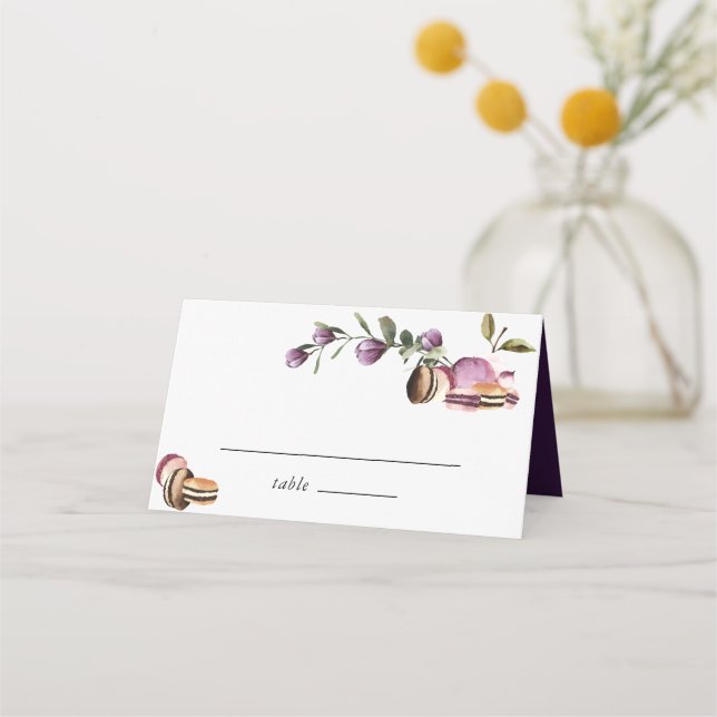 Tarjeta De Asiento Feliz Macaron | Elegante Violeta Floral Moderna (Anverso)