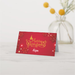 Tarjeta De Asiento Festive Red & Gold Folded Place Card (Personalize)