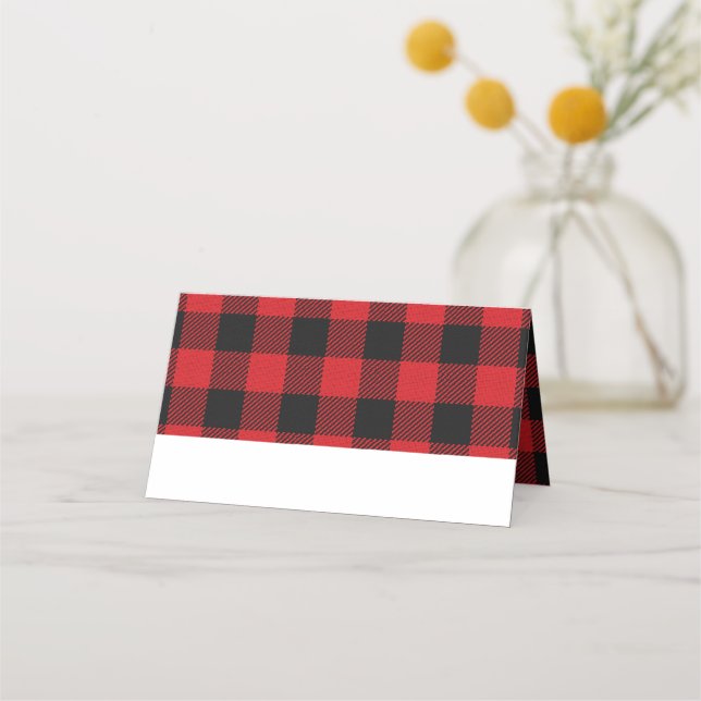 Tarjeta De Asiento Festividad de Navidades Red Black Buffalo Plaid (Anverso)