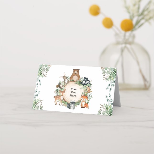 Tarjeta De Asiento Fiesta de animales para bebés de bosque de Woodlan (Anverso)