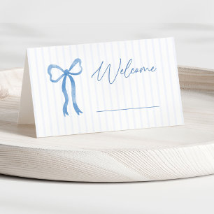 Tarjeta De Asiento Fiesta de Baby Shower con Lazo de Acuarela Azul